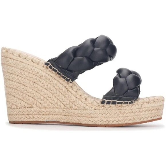NWT NIB Kenneth Cole Olivia Braid Braided Open Toe Wedge Sandals Black Size 8.5 - Picture 2 of 7
